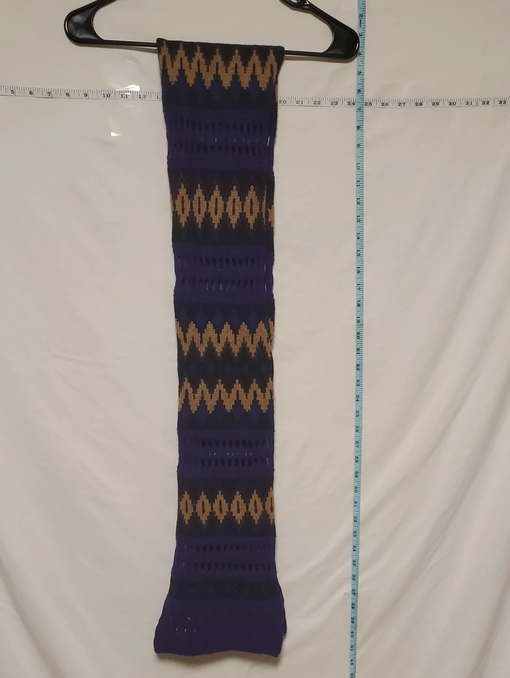 Lauren Ralph Lauren Lambs Wool Purple Tan Knit Scarf 72in X 9in Academia Luxury